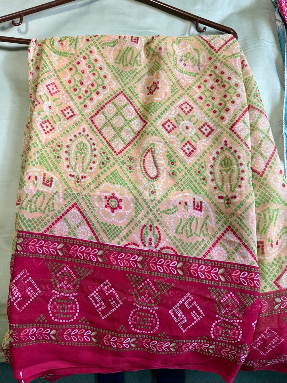 Pink, Magenta, and Cream Printed Women’s Saree